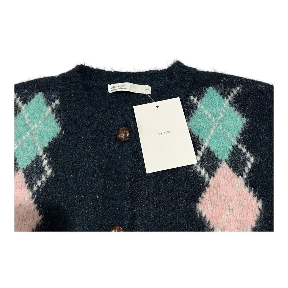 OAK‎ + FORT Cozy Knit Oversized Cardigan Women's CG-14554-W-Navy Print-S NWT $68
